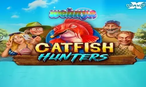 Tampilan visual permainan slot Catfish Hunters dengan latar belakang sungai rawa.